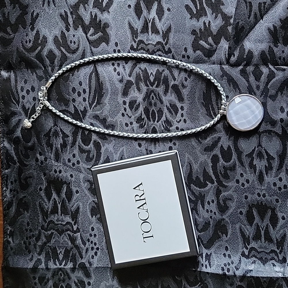 Candace - Vitrum, Stainless Steel & Braided Leather Necklace.  17" + 2"